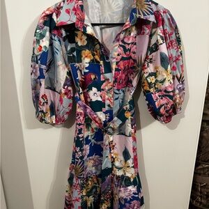 Floral Patchwork Puff Sleeve Dress